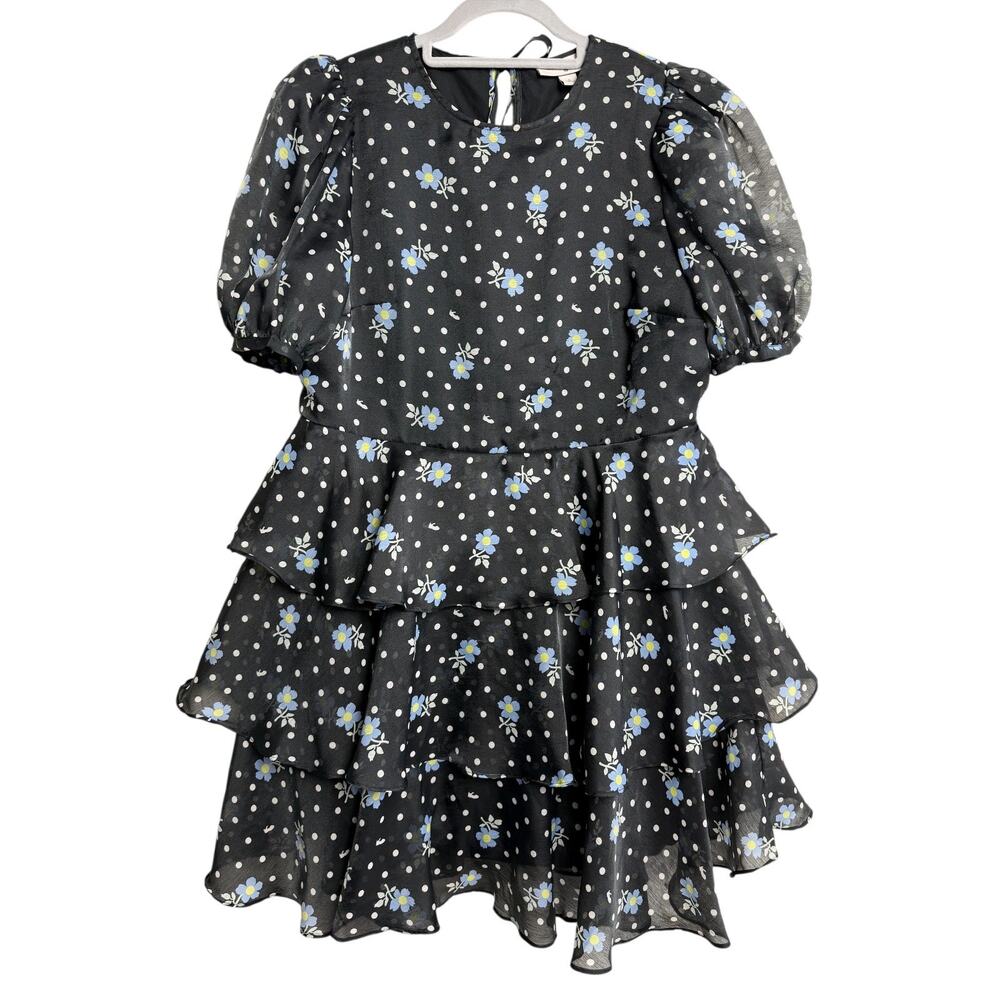 Sandy Liang x Target Black Floral Polka Dot Puff Sleeve Tiered Mini Dress S